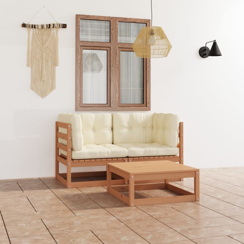 vidaXL Set Divani da Giardino 3 pz con Cuscini Legno Massello di Pino vidaXL Set Divani da Giardino 3 pz con Cuscini Legno Massello di Pino