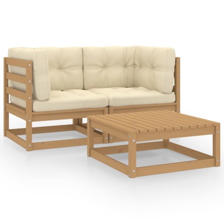 vidaXL Set Divani da Giardino 3 pz con Cuscini Legno Massello di Pino