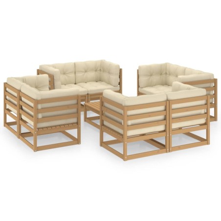 vidaXL Set Divani da Giardino 9 pz con Cuscini Legno Massello di Pino