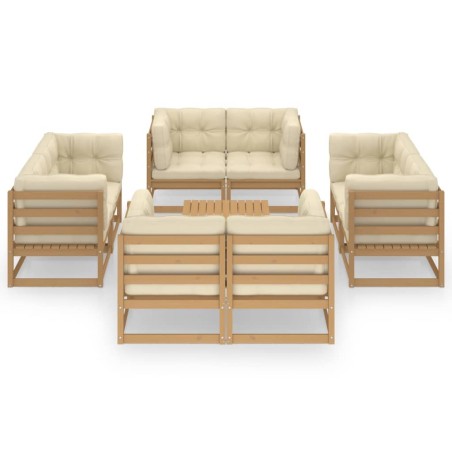 vidaXL Set Divani da Giardino 9 pz con Cuscini Legno Massello di Pino