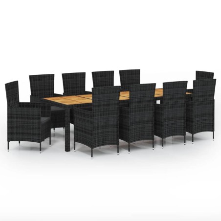 Set Mobili da Giardino 11 pz con Cuscini in Polyrattan Nero