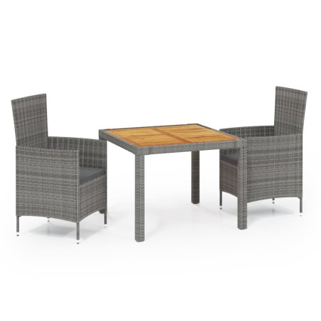 Set da Pranzo per Esterni 3 pz con Cuscini in Polyrattan Grigio
