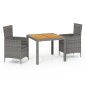 Set da Pranzo per Esterni 3 pz con Cuscini in Polyrattan Grigio Set da Pranzo per Esterni 3 pz con Cuscini in Polyrattan Grigio