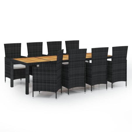 Set Mobili da Giardino 9 pz con Cuscini in Polyrattan Nero