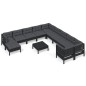 Set Divani da Giardino 12 pz con Cuscini in Legno di Pino Nero Set Divani da Giardino 12 pz con Cuscini in Legno di Pino Nero
