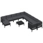 Set Divani da Giardino 12 pz con Cuscini in Legno di Pino Nero Set Divani da Giardino 12 pz con Cuscini in Legno di Pino Nero