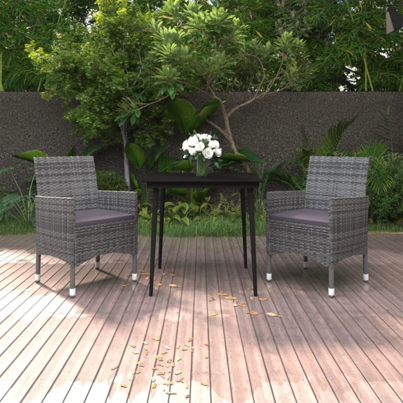 Set da Pranzo per Giardino 3 pz con Cuscini Polyrattan e Vetro Set da Pranzo per Giardino 3 pz con Cuscini Polyrattan e Vetro