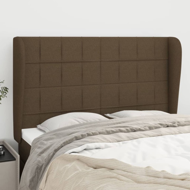 vidaXL Testiera ad Orecchio MarroneScuro147 x 23 x 118/128cm inTessuto vidaXL Testiera ad Orecchio MarroneScuro147 x 23 x 118/128cm inTessuto