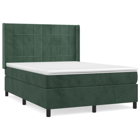 vidaXL Giroletto a Molle con Materasso Verde Scuro 140x200 cm Velluto