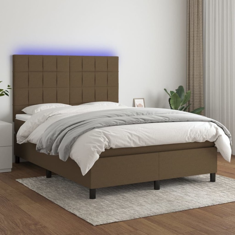 vidaXL Letto a Molle Materasso e LED MarroneScuro 140x190cm in Tessuto vidaXL Letto a Molle Materasso e LED MarroneScuro 140x190cm in Tessuto