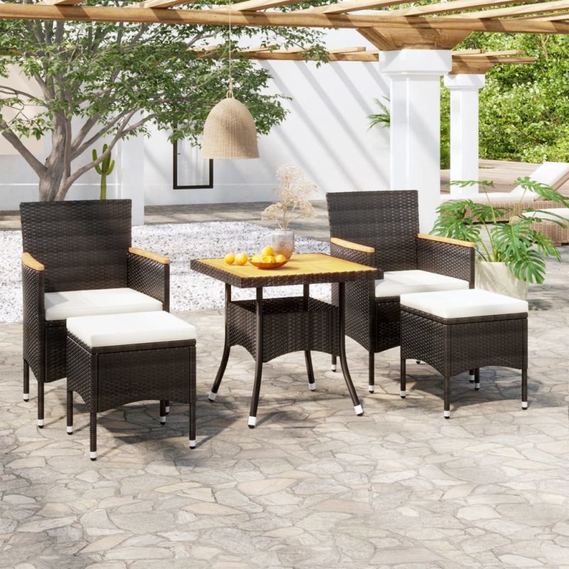 Set Mobili da Pranzo per Giardino 5 pz Polyrattan e Acacia Nero Set Mobili da Pranzo per Giardino 5 pz Polyrattan e Acacia Nero