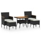 Set Mobili da Pranzo per Giardino 5 pz Polyrattan e Acacia Nero Set Mobili da Pranzo per Giardino 5 pz Polyrattan e Acacia Nero