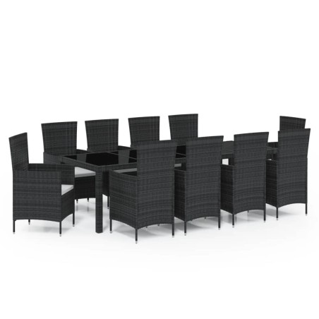 Set da Pranzo da Giardino 11 pz con Cuscini in Polyrattan Nero
