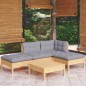 Set Divani da Giardino 5 pz con Cuscini Grigi Massello di Pino Set Divani da Giardino 5 pz con Cuscini Grigi Massello di Pino