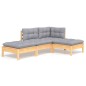 Set Divani da Giardino 4 pz con Cuscini Grigi Massello di Pino Set Divani da Giardino 4 pz con Cuscini Grigi Massello di Pino