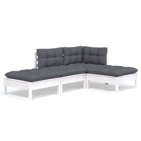 Set Salotto da Giardino 4 pz con Cuscini Legno Massello di Pino