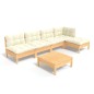 Set Divani da Giardino 6 pz con Cuscini Crema in Massello di Pino Set Divani da Giardino 6 pz con Cuscini Crema in Massello di Pino