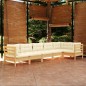Set Salotto da Giardino 6 pz con Cuscini Crema Legno di Pino Set Salotto da Giardino 6 pz con Cuscini Crema Legno di Pino
