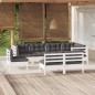 Set Divani da Giardino 8 pz con Cuscini Bianchi Legno di Pino Set Divani da Giardino 8 pz con Cuscini Bianchi Legno di Pino