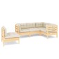 Set Divani da Giardino 5 pz con Cuscini Crema in Massello di Pino Set Divani da Giardino 5 pz con Cuscini Crema in Massello di Pino