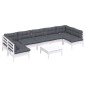 Set Divani da Giardino 8 pz con Cuscini Bianchi Legno di Pino Set Divani da Giardino 8 pz con Cuscini Bianchi Legno di Pino