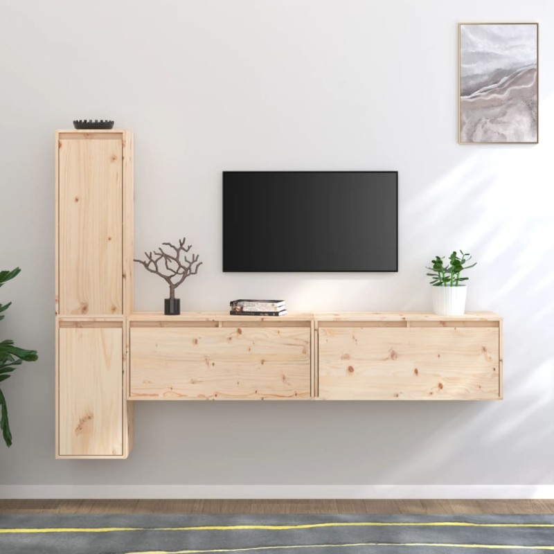 Mobili Porta TV 4 pz in Legno Massello di Pino Mobili Porta TV 4 pz in Legno Massello di Pino