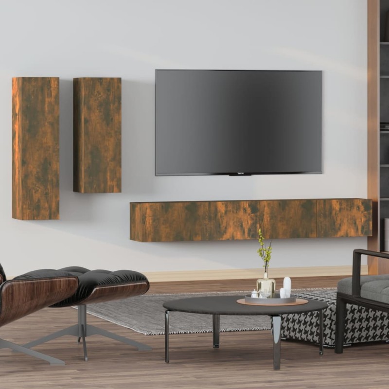 Set di Mobili Porta TV 4 pz Rovere Fumo in Legno Multistrato Set di Mobili Porta TV 4 pz Rovere Fumo in Legno Multistrato