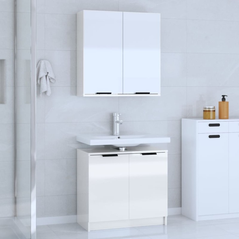 Set di Mobili da Bagno 2 pz Bianco Lucido in Legno Multistrato Set di Mobili da Bagno 2 pz Bianco Lucido in Legno Multistrato