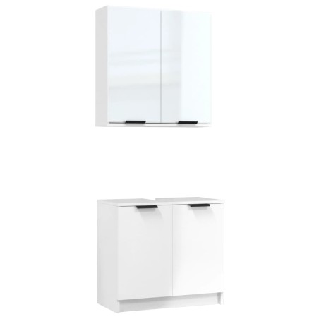 Set di Mobili da Bagno 2 pz Bianco Lucido in Legno Multistrato