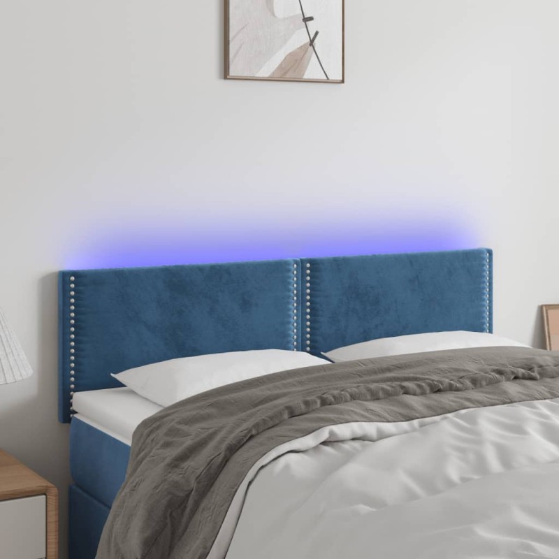 Testiera a LED Blu Scuro 144x5x78/88 cm in Velluto Testiera a LED Blu Scuro 144x5x78/88 cm in Velluto