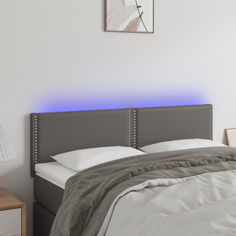 Testiera a LED Grigio 144x5x78/88 cm in Similpelle Testiera a LED Grigio 144x5x78/88 cm in Similpelle