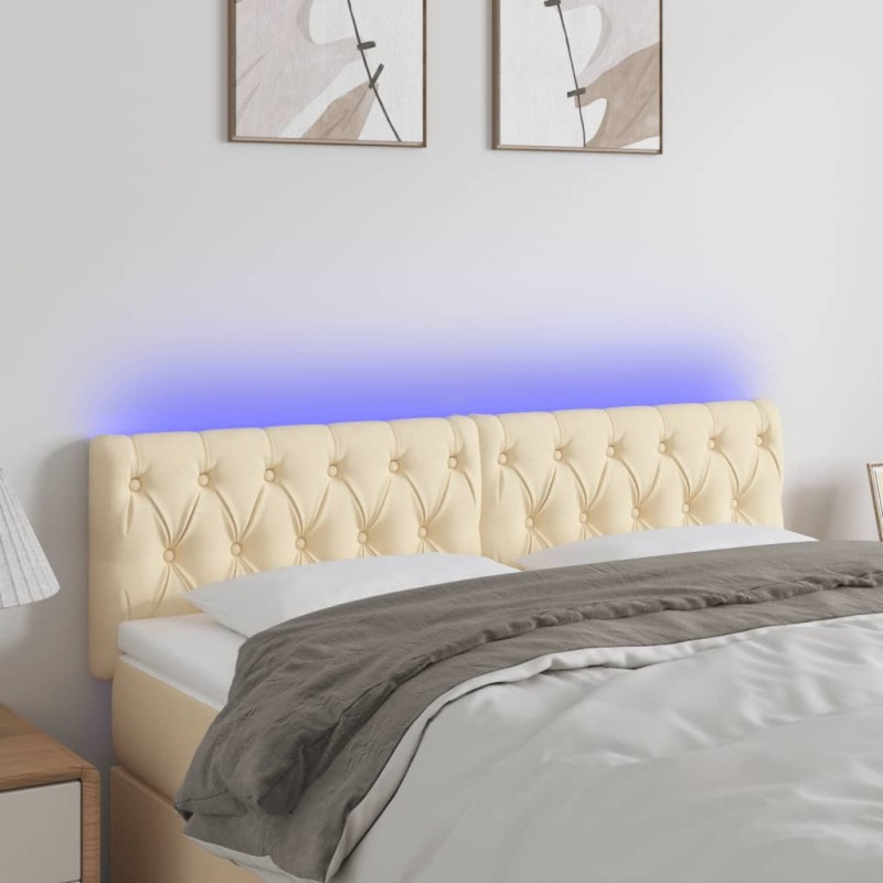 Testiera a LED Crema 144x7x78/88 cm in Tessuto Testiera a LED Crema 144x7x78/88 cm in Tessuto