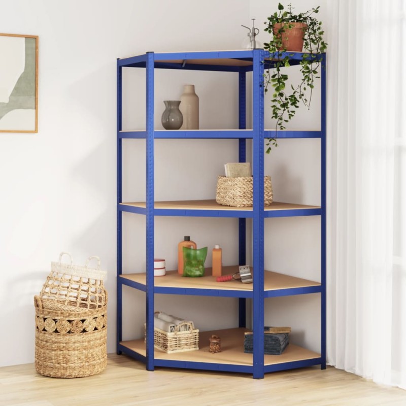 Mensola Angolare 5 Strati Blu in Acciaio e Legno Multistrato Mensola Angolare 5 Strati Blu in Acciaio e Legno Multistrato