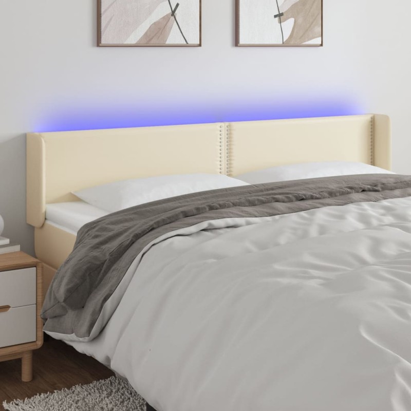 Testiera a LED Crema 163x16x78/88 cm in Similpelle Testiera a LED Crema 163x16x78/88 cm in Similpelle