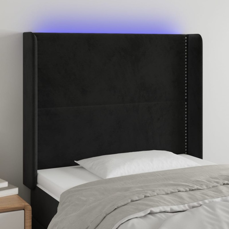 Testiera a LED Nera 83x16x118/128 cm in Velluto Testiera a LED Nera 83x16x118/128 cm in Velluto