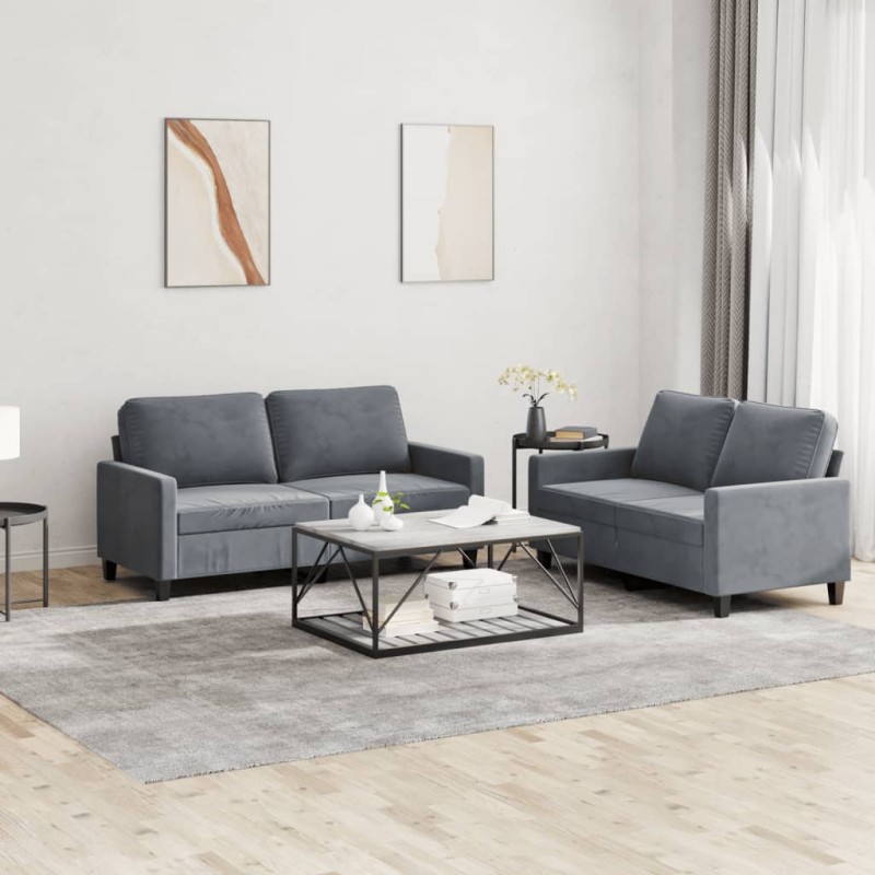 vidaXL Set di Divani 2 pz con Cuscini Grigio Scuro in Velluto vidaXL Set di Divani 2 pz con Cuscini Grigio Scuro in Velluto
