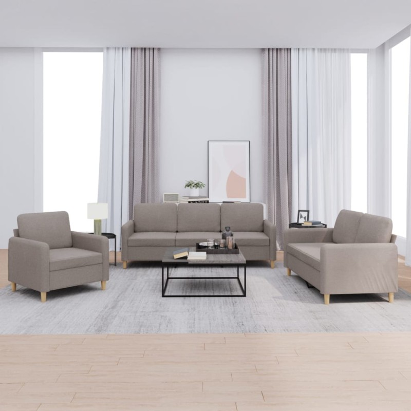 vidaXL Set di Divani 3 pz con Cuscini Tortora in Tessuto vidaXL Set di Divani 3 pz con Cuscini Tortora in Tessuto