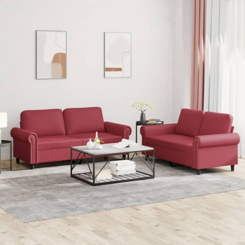 vidaXL Set di Divani 2 pz con Cuscini Rosso Vino in Similpelle vidaXL Set di Divani 2 pz con Cuscini Rosso Vino in Similpelle