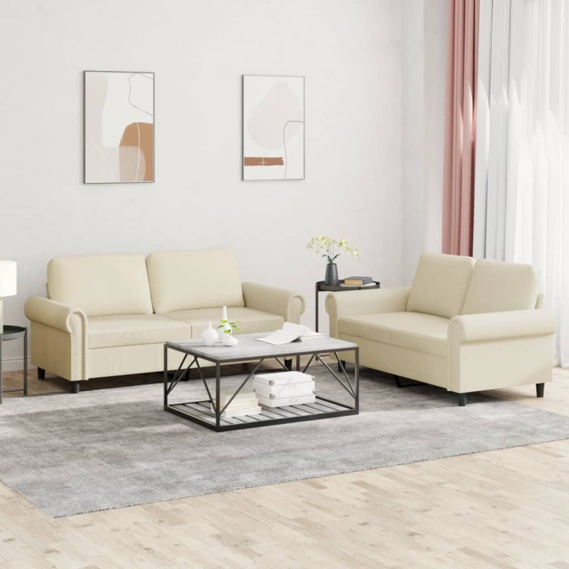 vidaXL Set di Divani 2 pz con Cuscini crema in Similpelle vidaXL Set di Divani 2 pz con Cuscini crema in Similpelle