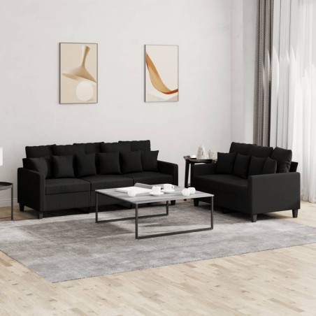 vidaXL Set di Divani 2 pz con Cuscini Nero in Tessuto