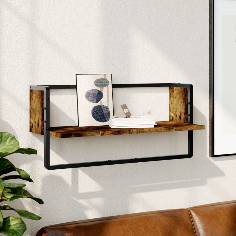 vidaXL Mensola a Parete con Asta Rovere Fumo 65x25x30 cm