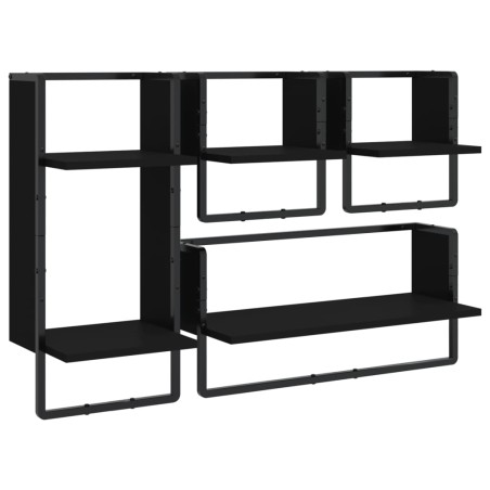 vidaXL Set Mensole da Parete con Aste 4pz Nero in Legno Multistrato