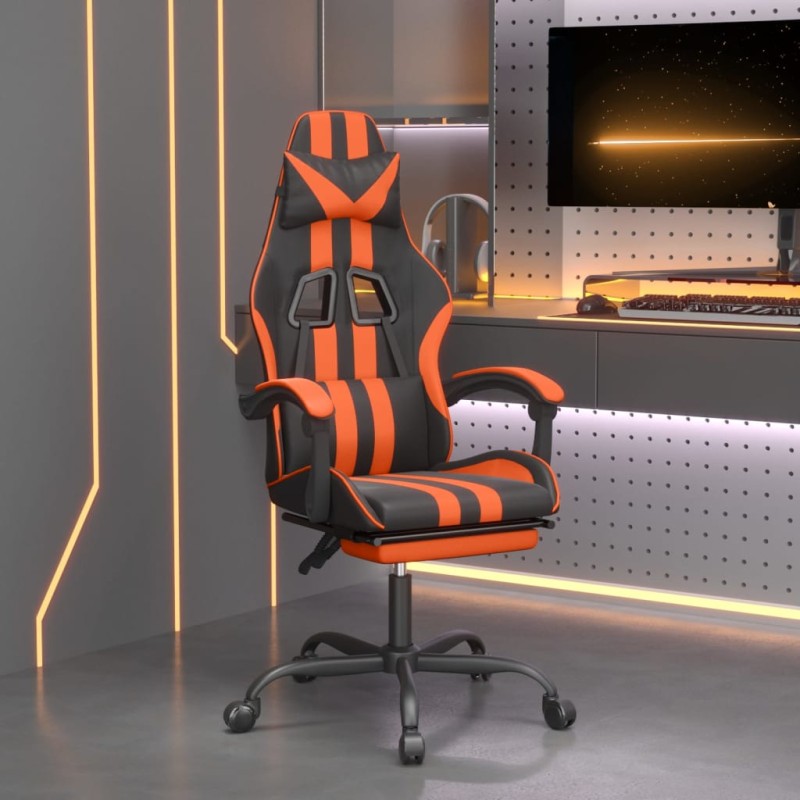 Sedia da Gaming Girevole Poggiapiedi Nero Arancione Similpelle Sedia da Gaming Girevole Poggiapiedi Nero Arancione Similpelle