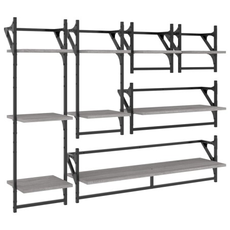 vidaXL Set Mensole Parete con Aste 6pz Grigio Sonoma Legno Multistrato