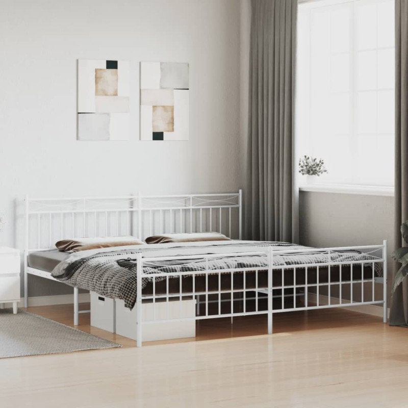 vidaXL Giroletto con Testiera e Pediera Metallo Bianco 193x203 cm vidaXL Giroletto con Testiera e Pediera Metallo Bianco 193x203 cm