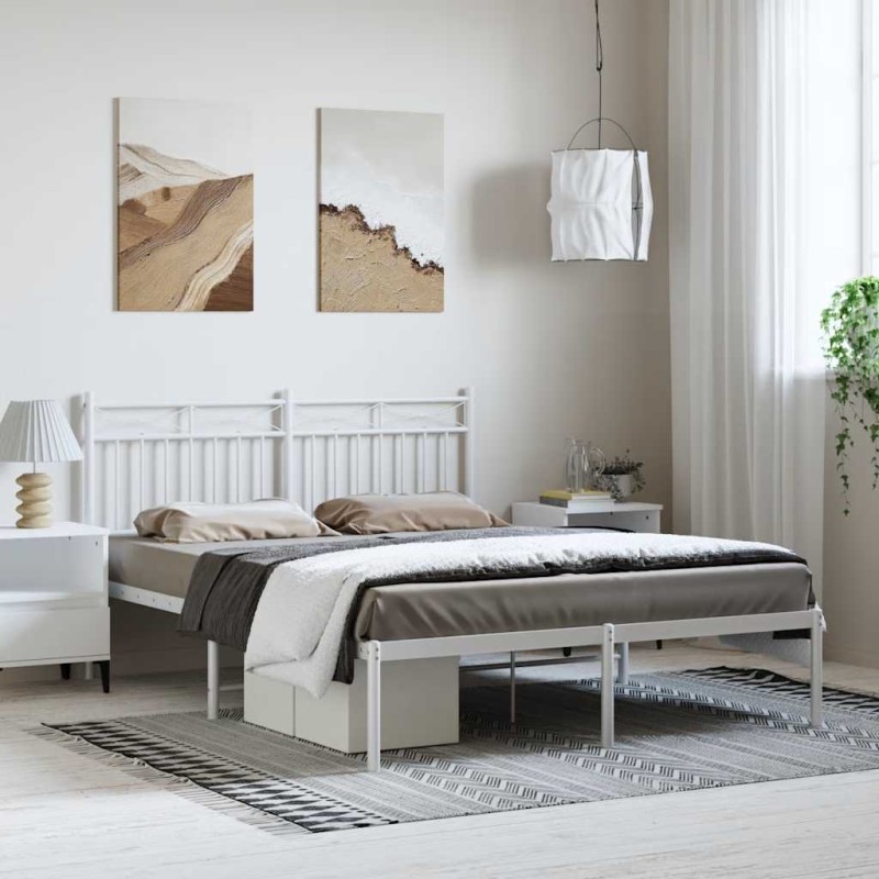 vidaXL Giroletto con Testiera Metallo Bianco 135x190 cm vidaXL Giroletto con Testiera Metallo Bianco 135x190 cm