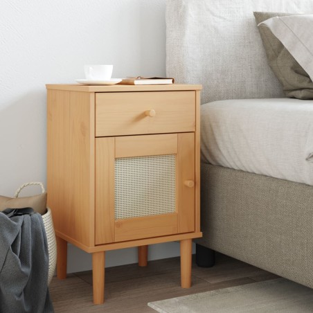 vidaXL Comodino SENJA Aspetto Rattan Marrone 40x35x65 cm in Legno Pino