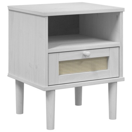 vidaXL Comodino SENJA Bianco Aspetto Rattan 40x35x48 cm in Legno Pino
