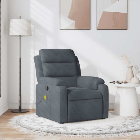 vidaXL Poltrona Massaggiante Reclinabile Grigio Scuro in Velluto