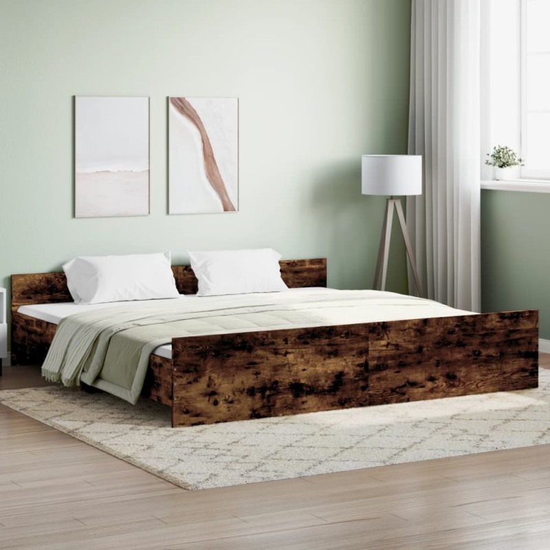 vidaXL Giroletto con Testiera e Pediera Rovere Fumo 200x200 cm vidaXL Giroletto con Testiera e Pediera Rovere Fumo 200x200 cm